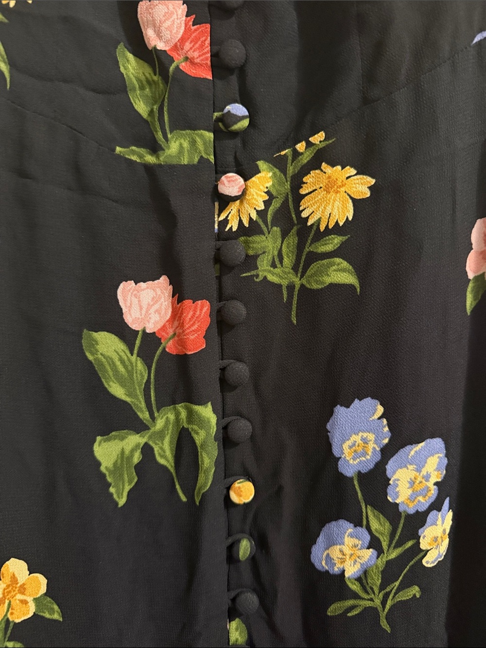 Reformation Black Floral Maxi Dress with Puff Sleeves - Picture 2 of 3